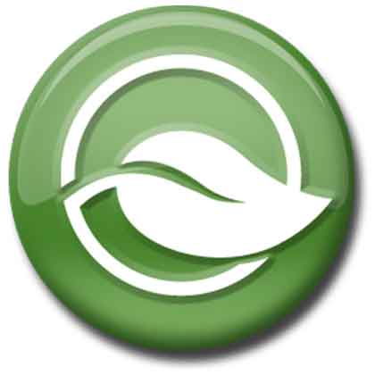 Stylized white leaf on a green disc