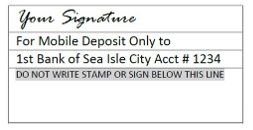Image of a check endorsement area with text referred to in instructions